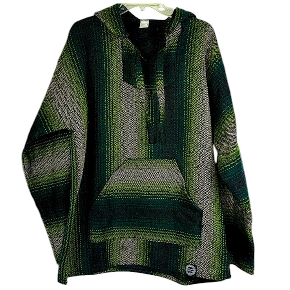 ORIZABA ORIGINAL Baja hoodie long sleeve kangaroo pocket blue-green Sz XL